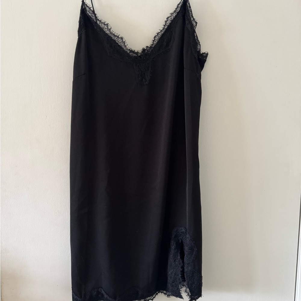 Elegant Black Lace Trim Slip Dress